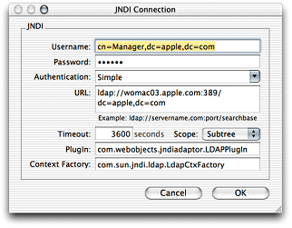 JNDI Connection window