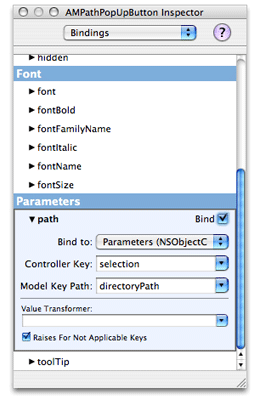 The parameter keys in the NSObjectController inspector