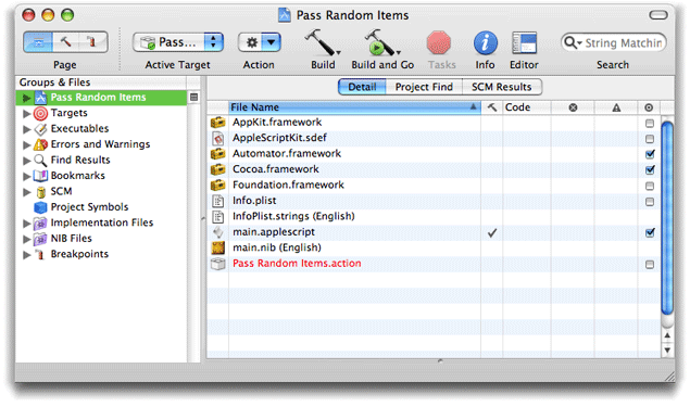The files of an AppleScript action project in Xcode
