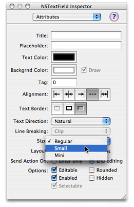 Setting the size attribute of the text field