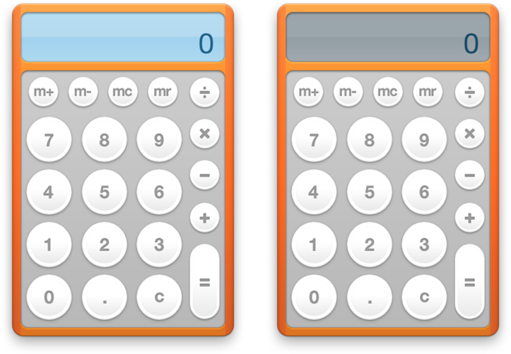 The Calculator widget, active and inactive