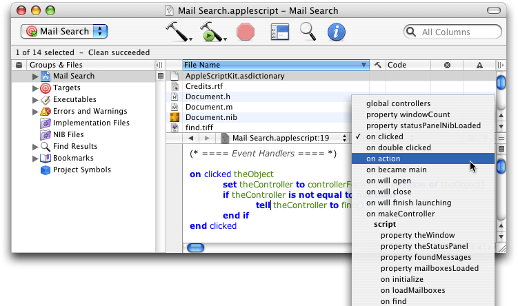 Event handlers in an Xcode pop-up menu