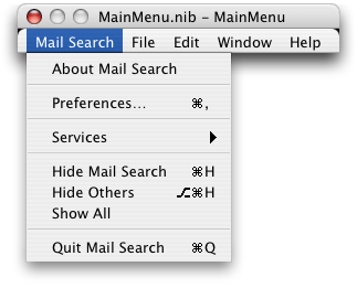 The revised Mail Search application menu