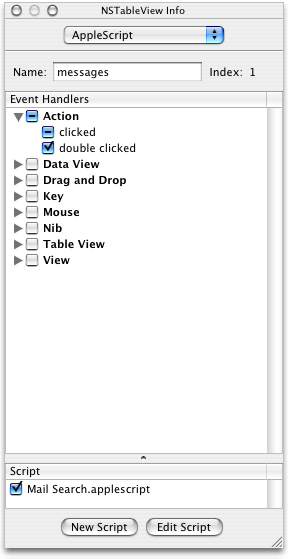 The Info window for the search results table view