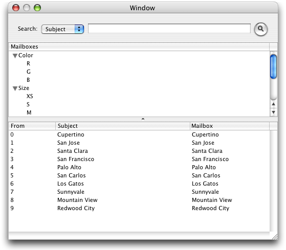 Mail Search’s search window in Interface Builder