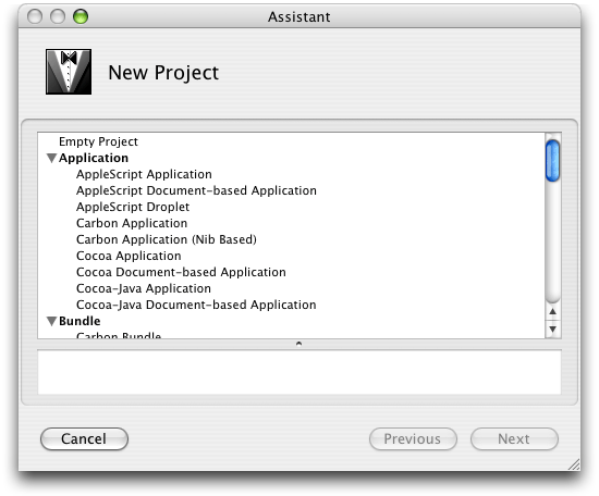 Choosing an AppleScript Studio application in Xcode