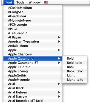 A hierarchical Font menu