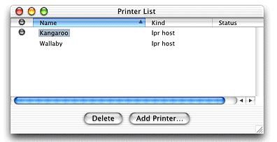 Print Center with the default printer set to Kangaroo