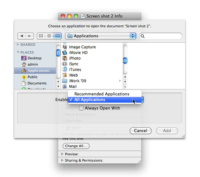 Choose Other Application dialog