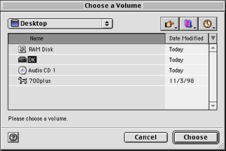 Choose a Volume dialog box
