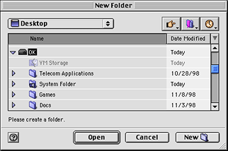 New Folder dialog box