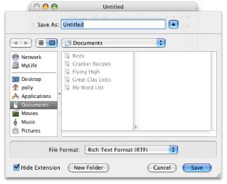 A dialog with a custom File Format pop-up menu