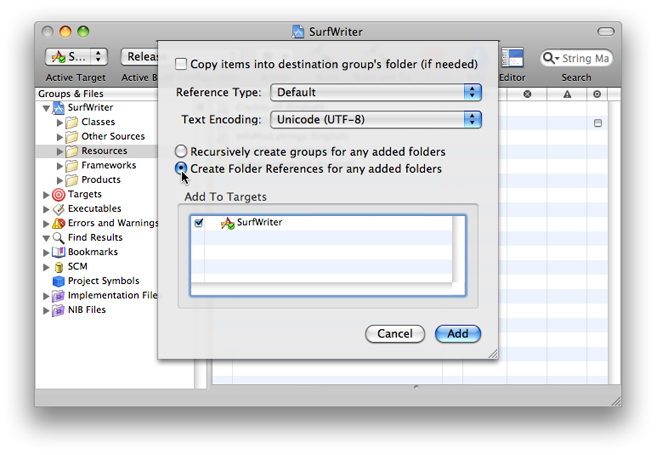Creating folder references in Xcode