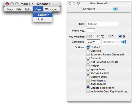 Assigning a command to a menu item