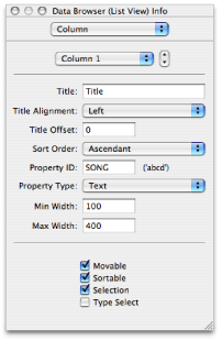 Setting up the Columns pane for a list view