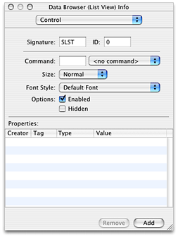 Setting up the Control pane for a list view