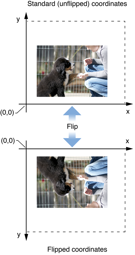 Flipped view coordinates