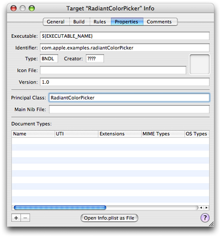 Setting bundle identifier and principal class