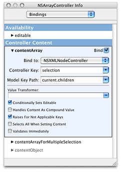 binding between contentArray and XLNodeArrayController