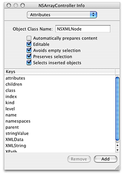 keys of NSXMLNodeArrayController