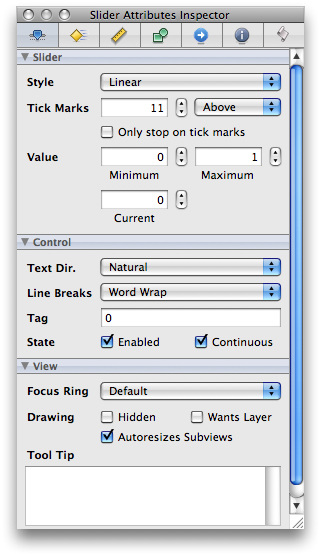 Configuring the slider's attributes