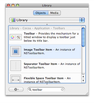 Toolbar and toolbar items in the IB Library
