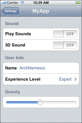 A root Settings page