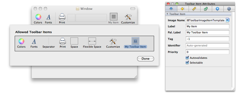 Customizing a toolbar