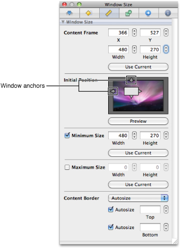 Size inspector for windows