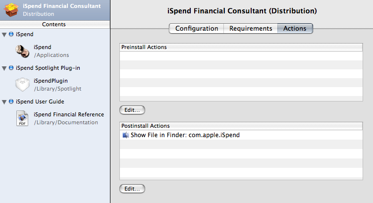 Product Package Actions pane