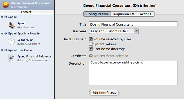 Product Package Configuration pane