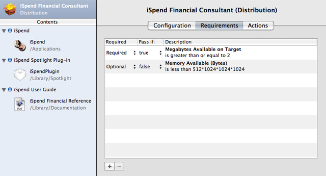 Product Package Requirements pane