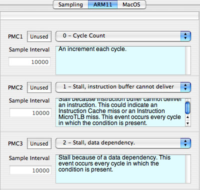 ARM11 Counter Configuration Tab