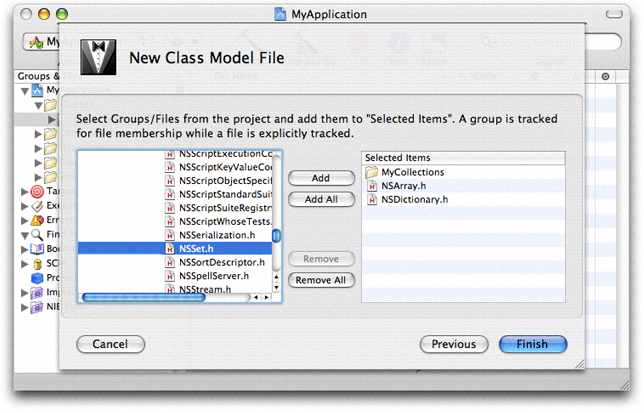 Selecting groups and files to be in the model