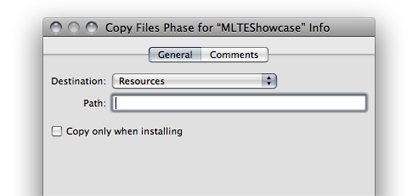 Copy Files build phase editor