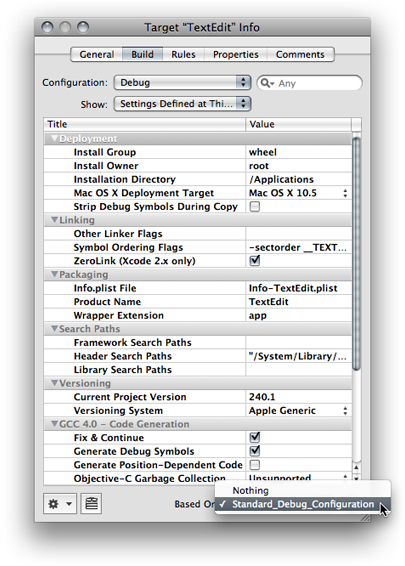 Build settings editor: Choosing a configuration file