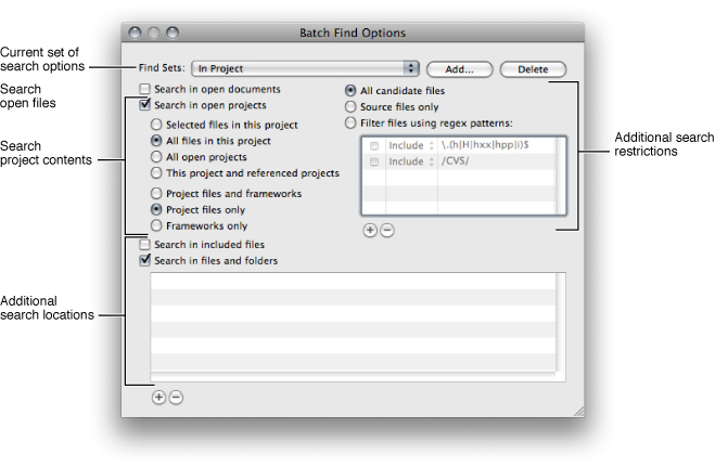 The Batch Find Options window