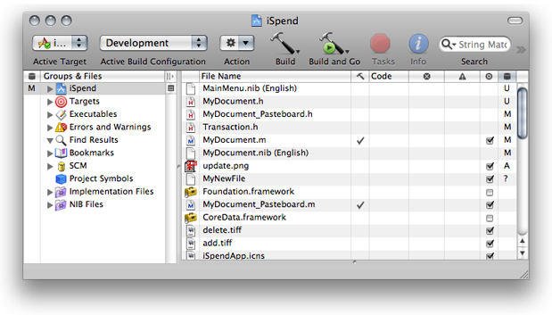The SCM column in Xcode’s detail view