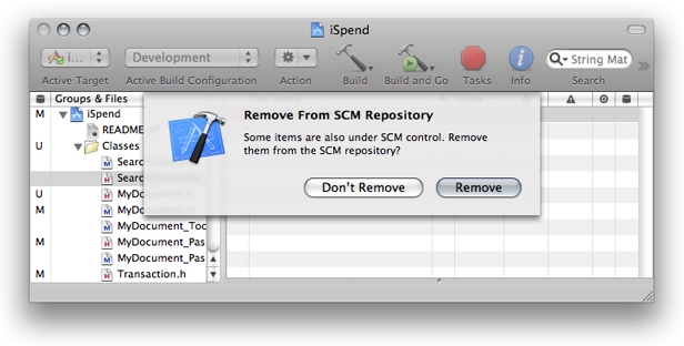 The Remove From SCM Repository dialog