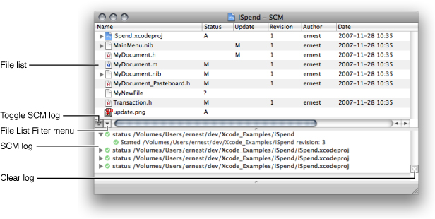 The SCM Results and editor panes in the SCM Results window