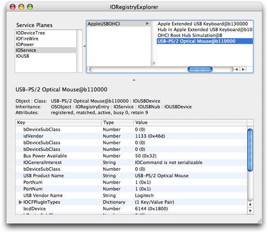 A sample I/O Registry Explorer window