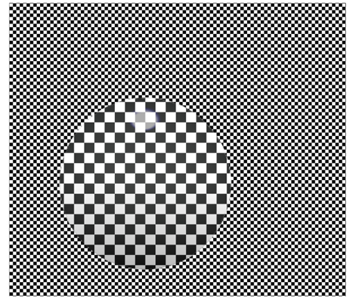 A checkerboard pattern magnified by a lens filter