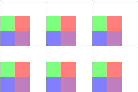 Pattern cells with black rectangles drawn to show the bounds of each cell