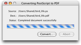 A status message for a PostScript conversion application