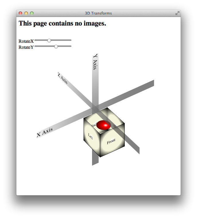 HTML page with rotation and perspective transforms