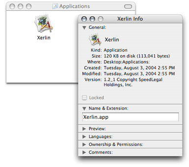 Finder window showing the Xerlin application package.