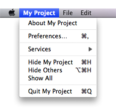 Application menu for a Java application in OS X