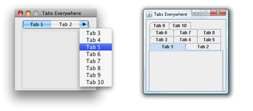 A tabbed pane with multiple tabs on another platform