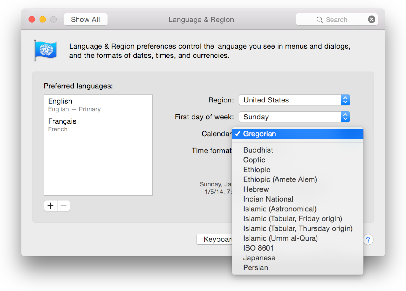 Reviewing Language and Region Settings