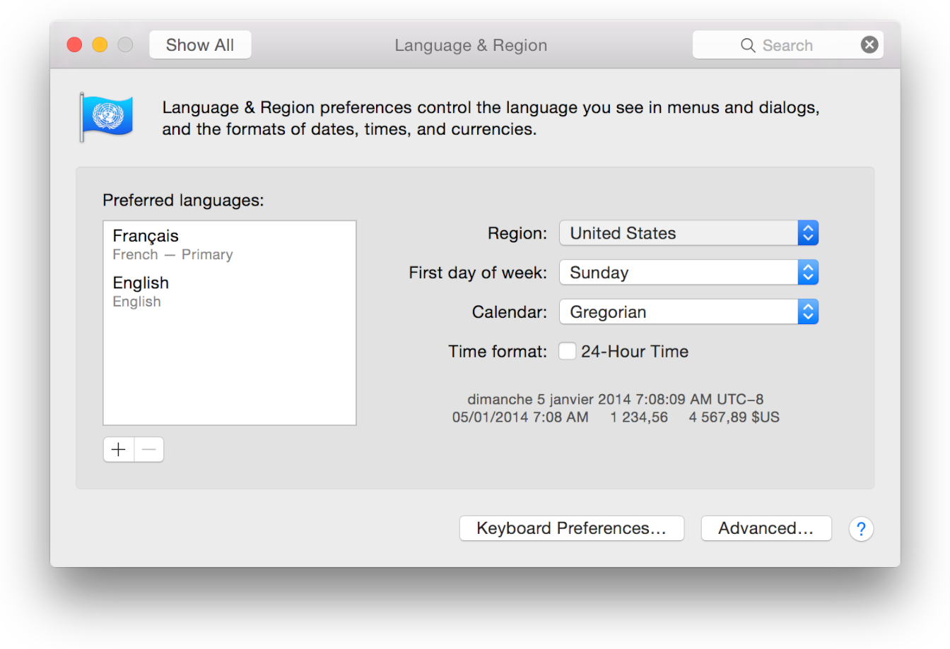 Reviewing Language and Region Settings